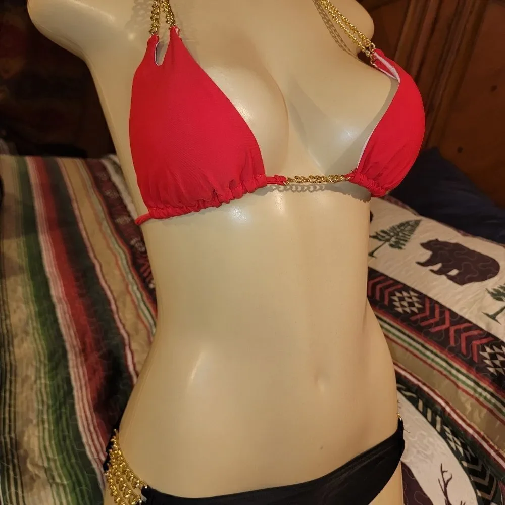 Black & Red chain-link Bikini (M/L) - Picture 4 of 10